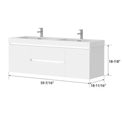 Vanity Art 60-Inch LED Lighted Wall-Hung Double Sink Bathroom Vanity with White Resin Top - VA6060DWL - The Home Selection