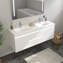 Vanity Art 60-Inch LED Lighted Wall-Hung Double Sink Bathroom Vanity with White Resin Top - VA6060DWL - The Home Selection