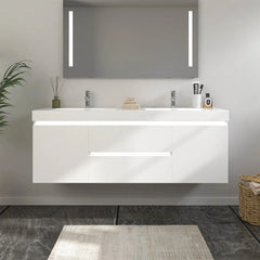 Vanity Art 60-Inch LED Lighted Wall-Hung Double Sink Bathroom Vanity with White Resin Top - VA6060DWL - The Home Selection