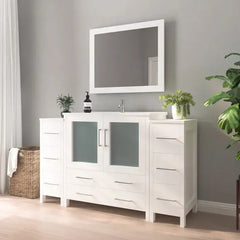 Vanity Art 60-Inch Single Sink Bathroom Vanity with White Ceramic Top and Mirror - VA3036-60 - The Home Selection