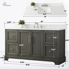 Vanity Art 60-Inch Single Sink Freestanding Bathroom Vanity with Engineered Marble Top- VA5060-S - The Home Selection