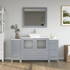 Vanity Art 60" Single Basin Bathroom Vanity with White Engineered Marble Top and Mirror - VA3136-60 - The Home Selection