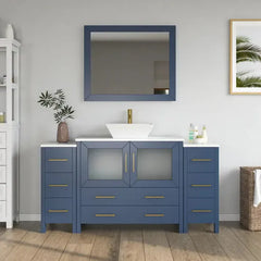 Vanity Art 60" Single Basin Bathroom Vanity with White Engineered Marble Top and Mirror - VA3136-60 - The Home Selection