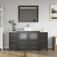 Vanity Art 60" Single Basin Bathroom Vanity with White Engineered Marble Top and Mirror - VA3136-60 - The Home Selection