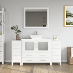 Vanity Art 60" Single Basin Bathroom Vanity with White Engineered Marble Top and Mirror - VA3136-60 - The Home Selection