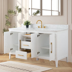 Vanity Art 60'' Single Sink Bathroom Vanity Cabinet with Engineered Marble Top in White - VA9060-S - The Home Selection