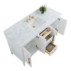 Vanity Art 60'' Single Sink Bathroom Vanity Cabinet with Engineered Marble Top in White - VA9060-S - The Home Selection