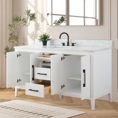 Vanity Art 60'' Single Sink Bathroom Vanity Cabinet with Engineered Marble Top in White - VA9060-S - The Home Selection