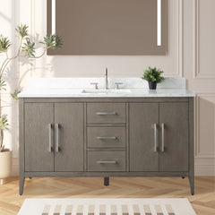 Vanity Art 60'' Single Sink Bathroom Vanity Cabinet with Engineered Marble Top in White - VA9060-S - The Home Selection