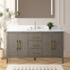 Vanity Art 60'' Single Sink Bathroom Vanity Cabinet with Engineered Marble Top in White - VA9060-S - The Home Selection