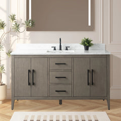Vanity Art 60'' Single Sink Bathroom Vanity Cabinet with Engineered Marble Top in White - VA9060-S - The Home Selection