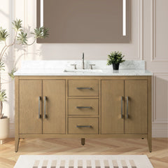 Vanity Art 60'' Single Sink Bathroom Vanity Cabinet with Engineered Marble Top in White - VA9060-S - The Home Selection