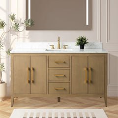 Vanity Art 60'' Single Sink Bathroom Vanity Cabinet with Engineered Marble Top in White - VA9060-S - The Home Selection