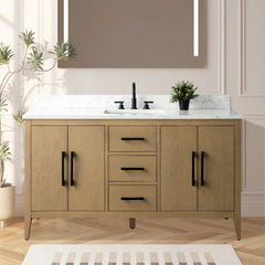 Vanity Art 60'' Single Sink Bathroom Vanity Cabinet with Engineered Marble Top in White - VA9060-S - The Home Selection