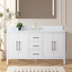Vanity Art 60'' Single Sink Bathroom Vanity Cabinet with Engineered Marble Top in White - VA9060-S - The Home Selection