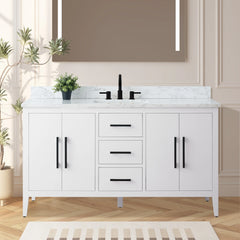Vanity Art 60'' Single Sink Bathroom Vanity Cabinet with Engineered Marble Top in White - VA9060-S - The Home Selection