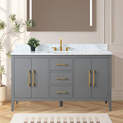 Vanity Art 60'' Single Sink Bathroom Vanity Cabinet with Engineered Marble Top in White - VA9060-S - The Home Selection