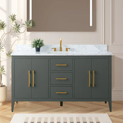 Vanity Art 60'' Single Sink Bathroom Vanity Cabinet with Engineered Marble Top in White - VA9060-S - The Home Selection