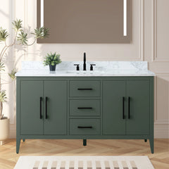 Vanity Art 60'' Single Sink Bathroom Vanity Cabinet with Engineered Marble Top in White - VA9060-S - The Home Selection