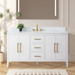 Vanity Art 60'' Single Sink Bathroom Vanity Cabinet with Engineered Marble Top in White - VA9060-S - The Home Selection