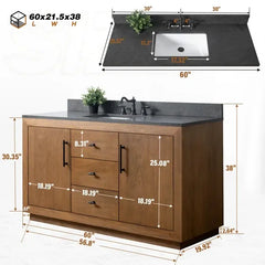 Vanity Art 60" Single Sink Bathroom Vanity in Tan - CVG60S-T - The Home Selection