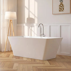 Vanity Art 67" Acrylic Flatbottom Freestanding Soaking Bathtub in White/Polished Chrome - VA6820 - The Home Selection