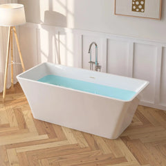 Vanity Art 67" Acrylic Flatbottom Freestanding Soaking Bathtub in White/Polished Chrome - VA6820 - The Home Selection