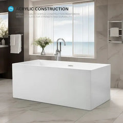 Vanity Art 67" Freestanding Bathtub White Acrylic Freestanding Soaking Tub | Contemporary Design with Pop-up Drain and Overflow, UPC Certified - VA6813B - The Home Selection