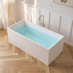 Vanity Art 67" Freestanding Bathtub White Acrylic Freestanding Soaking Tub | Contemporary Design with Pop-up Drain and Overflow, UPC Certified - VA6813B - The Home Selection