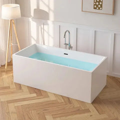 Vanity Art 67" Freestanding Bathtub White Acrylic Freestanding Soaking Tub | Contemporary Design with Pop-up Drain and Overflow, UPC Certified - VA6813B - The Home Selection