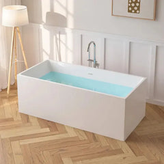 Vanity Art 67" Freestanding Bathtub White Acrylic Freestanding Soaking Tub | Contemporary Design with Pop-up Drain and Overflow, UPC Certified - VA6813B - The Home Selection