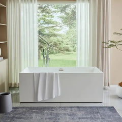 Vanity Art 67" Freestanding Bathtub White Acrylic Freestanding Soaking Tub | Contemporary Design with Pop-up Drain and Overflow, UPC Certified - VA6813B - The Home Selection