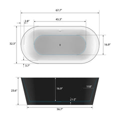 Vanity Art 68" Acrylic Flatbottom Freestanding Soaking Bathtub in Black and White - VA6812-BL - The Home Selection