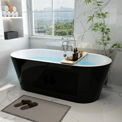 Vanity Art 68" Acrylic Flatbottom Freestanding Soaking Bathtub in Black and White - VA6812-BL - The Home Selection