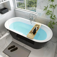Vanity Art 68" Acrylic Flatbottom Freestanding Soaking Bathtub in Black and White - VA6812-BL - The Home Selection