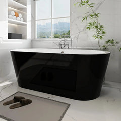 Vanity Art 68" Acrylic Flatbottom Freestanding Soaking Bathtub in Black and White - VA6812-BL - The Home Selection
