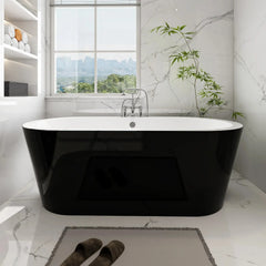 Vanity Art 68" Acrylic Flatbottom Freestanding Soaking Bathtub in Black and White - VA6812-BL - The Home Selection