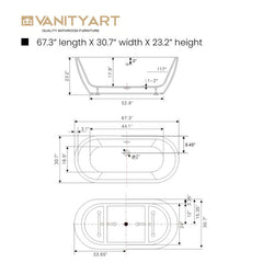 Vanity Art 68 Acrylic Flatbottom Freestanding Soaking Bathtub in White - VA6836 - The Home Selection