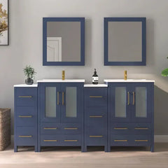 Vanity Art 72" Double Basin Bathroom Vanity with Top in White Ceramic and Mirror - VA3024-72 - The Home Selection