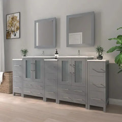 Vanity Art 72" Double Basin Bathroom Vanity with Top in White Ceramic and Mirror - VA3024-72 - The Home Selection