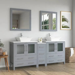 Vanity Art 72" Double Basin Bathroom Vanity with White Engineered Marble Top and Mirrors - VA3130-72 - The Home Selection