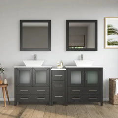 Vanity Art 72" Double Basin Bathroom Vanity with White Engineered Marble Top and Mirrors - VA3130-72 - The Home Selection