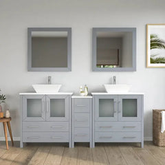 Vanity Art 72" Double Basin Bathroom Vanity with White Engineered Marble Top and Mirrors - VA3130-72 - The Home Selection