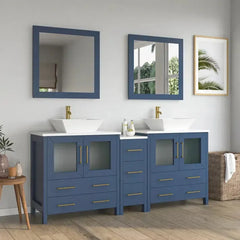Vanity Art 72" Double Basin Bathroom Vanity with White Engineered Marble Top and Mirrors - VA3130-72 - The Home Selection