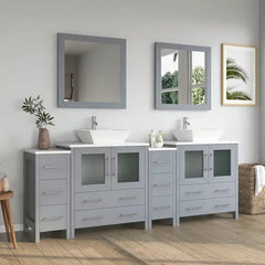 Vanity Art 72" Double Basin Bathroom Vanity with White Engineered Marble Top and Mirrors - VA3130-72 - The Home Selection