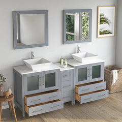 Vanity Art 72" Double Basin Bathroom Vanity with White Engineered Marble Top and Mirrors - VA3130-72 - The Home Selection