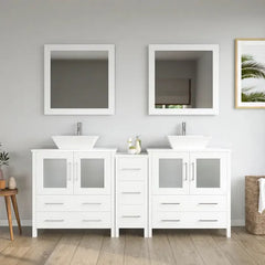 Vanity Art 72" Double Basin Bathroom Vanity with White Engineered Marble Top and Mirrors - VA3130-72 - The Home Selection