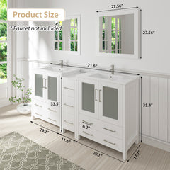 Vanity Art 72-Double Sink Bath Vanity with White Ceramic Top and Mirror - VA3030-72 - The Home Selection
