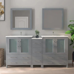 Vanity Art 72-Double Sink Bath Vanity with White Ceramic Top and Mirror - VA3030-72 - The Home Selection