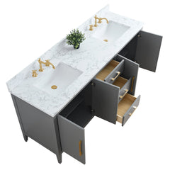 Vanity Art 72'' Double Sink Bathroom Vanity Cabinet with Engineered Marble Top - VA9072-D - The Home Selection